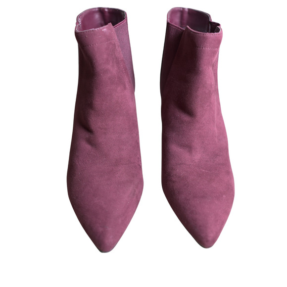 Ann Taylor Straight Stiletto Heel Suede Booties Boots Burgundy Feminine 7M NWOT - Picture 2 of 6